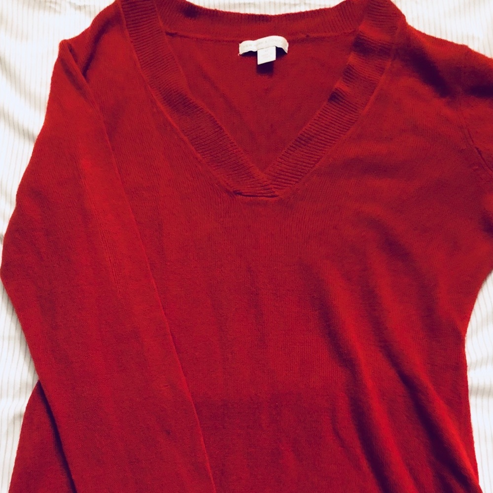 New York & Company Red V-Neck Sweater